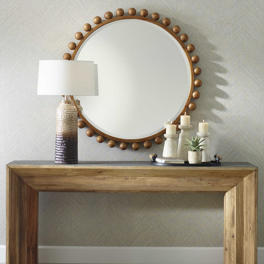 CYRA WOOD ROUND MIRROR, WALNUT
