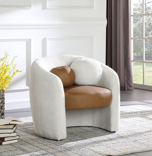 Acadia Boucle Fabric and Vegan Leather Accent Chair
