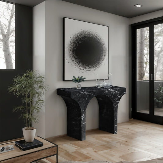 Black Pomezia Marble Finish Console Table