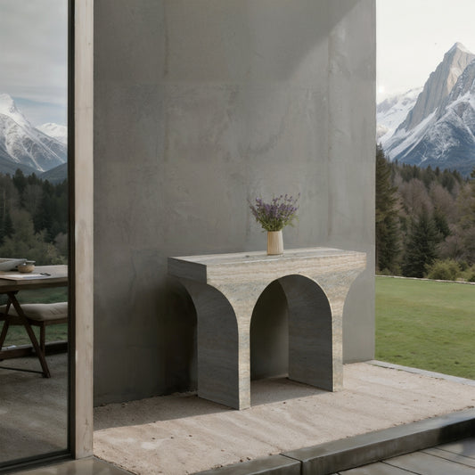 Pomezia Travertine Finish Console Table