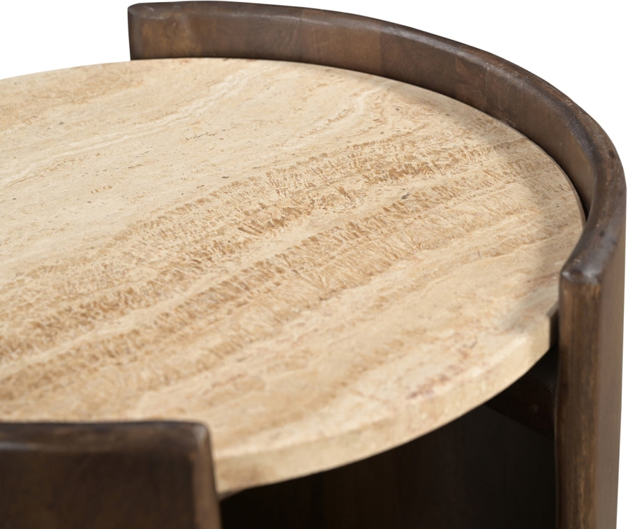 Solstice Travertine And Mango Wood End Table