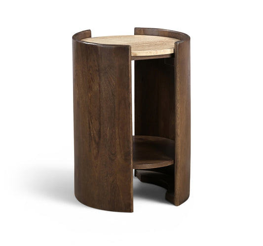 Solstice Travertine And Mango Wood End Table