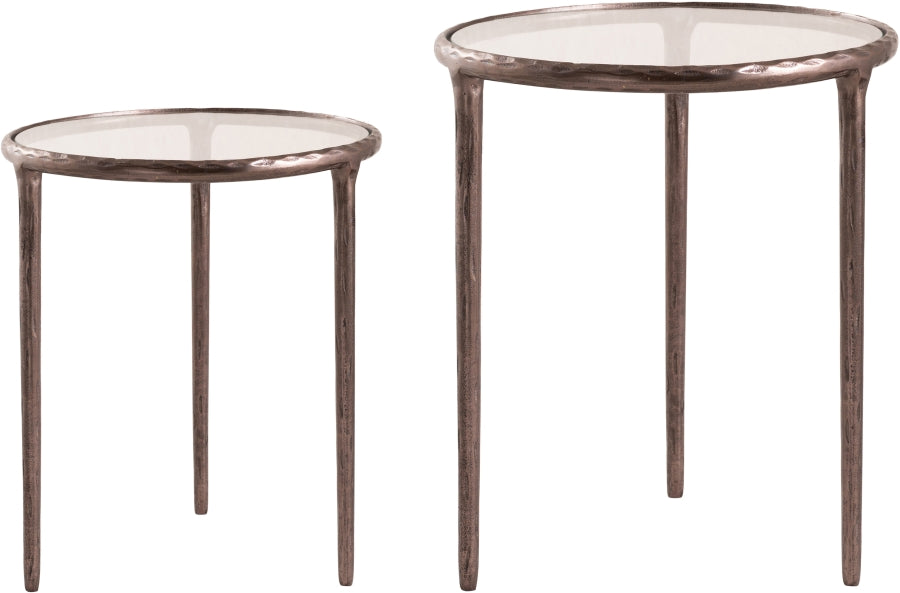 Evren Glass Top And Aluminum Base 2pc Nesting End Table