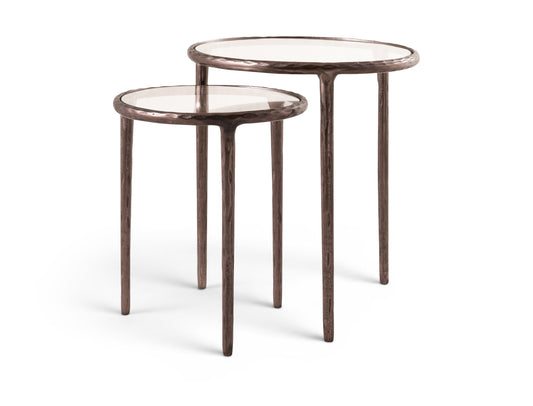 Evren Glass Top And Aluminum Base 2pc Nesting End Table