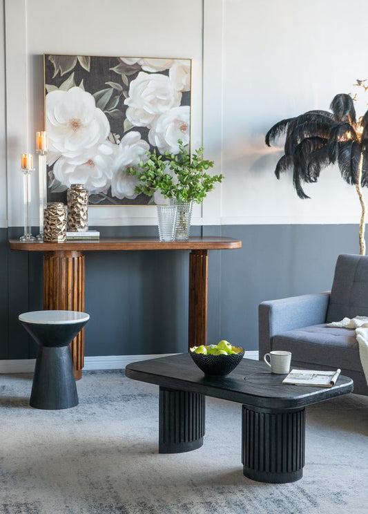 D16x20" Wood and Marble Pedestal Side Table 1EA/CTN