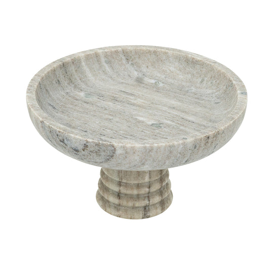 Marble Pedestal Bowl With Natural Gray Finish And Ribbed Base