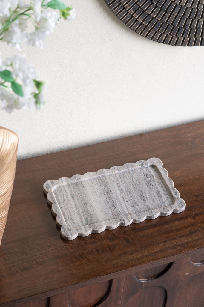 Scalloped Marble Tray with Natural Gray Finish