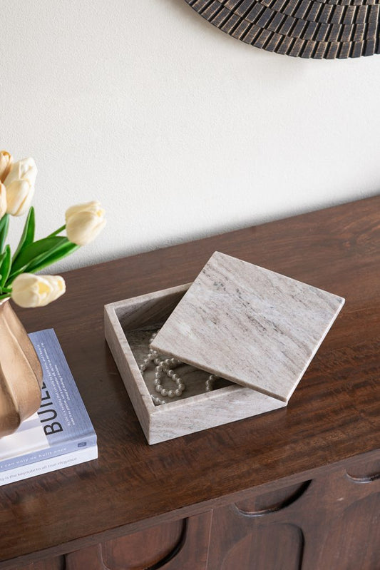 Decorative Gray Marble Storage Box With Removable Lid
