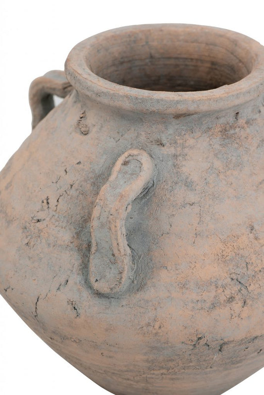Tapered Terracotta Vase with Decorative Handles
