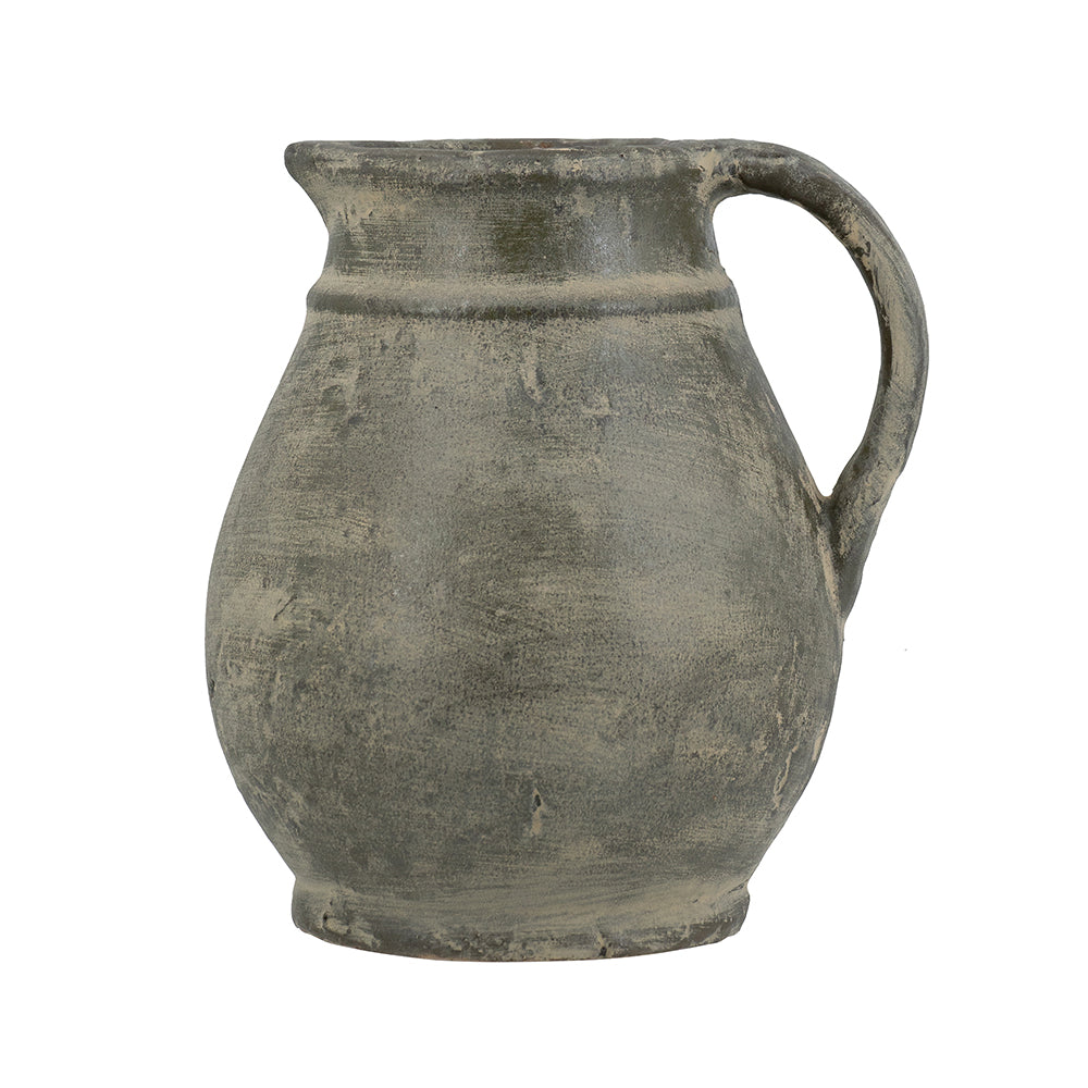 Rounded Terracotta Pitcher Vase with Earthy Green Finish