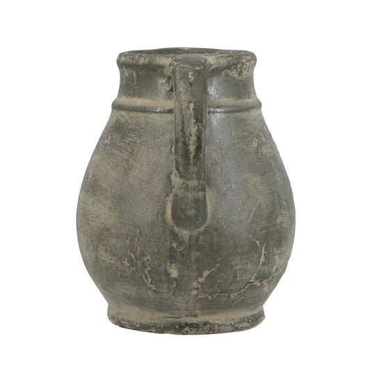 Rounded Terracotta Pitcher Vase with Earthy Green Finish