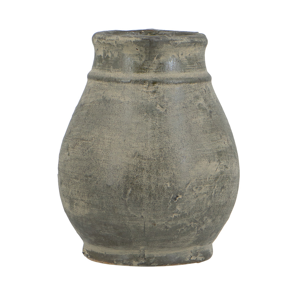 Rounded Terracotta Pitcher Vase with Earthy Green Finish
