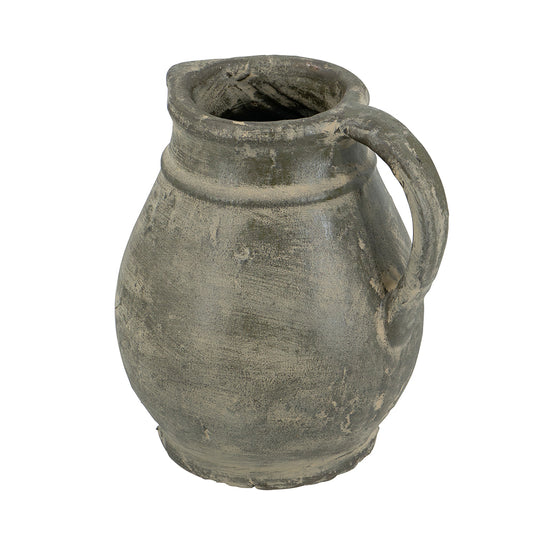 Rounded Terracotta Pitcher Vase with Earthy Green Finish