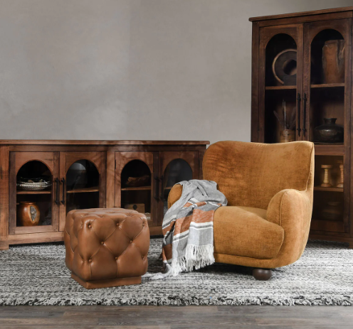 Briar Leather 19" Square Ottoman Tutor Brown