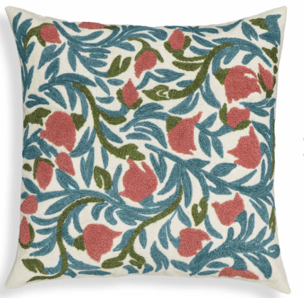 Tulip Embroidered Floral Wool, Square Accent Cushion