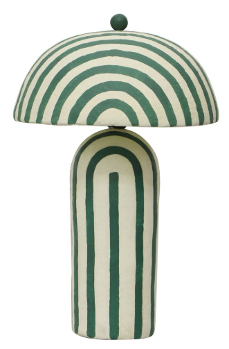 Maiori Dark Green Striped Papier Mache Table Lamp