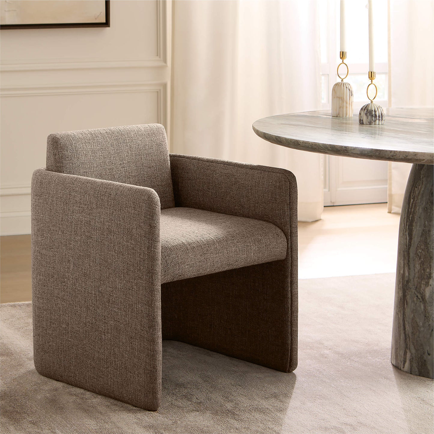 Carson Warm White Performance Fabric Dining Armchair