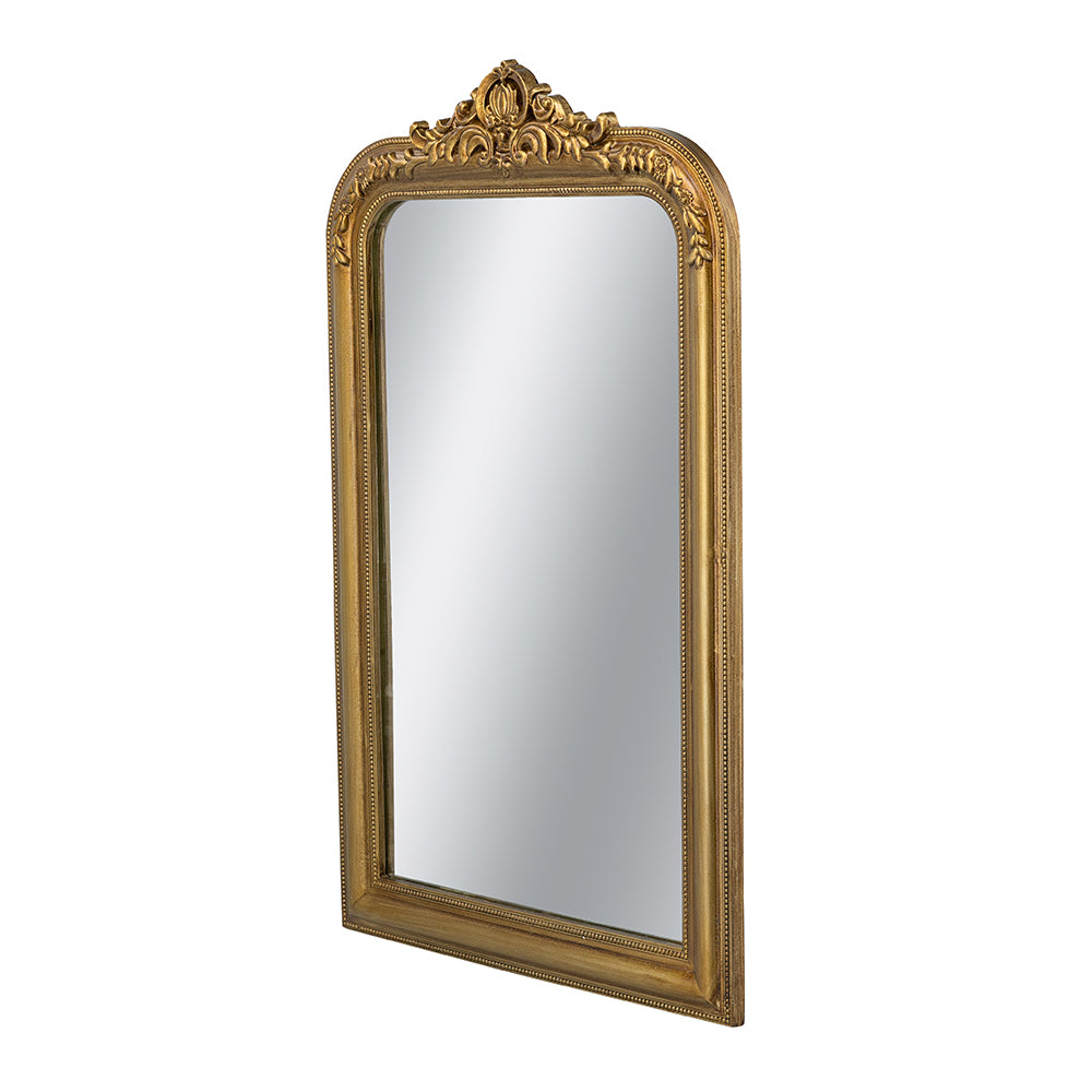 Decorative Arched Wall Mirror With Ornate Gold Crest Design