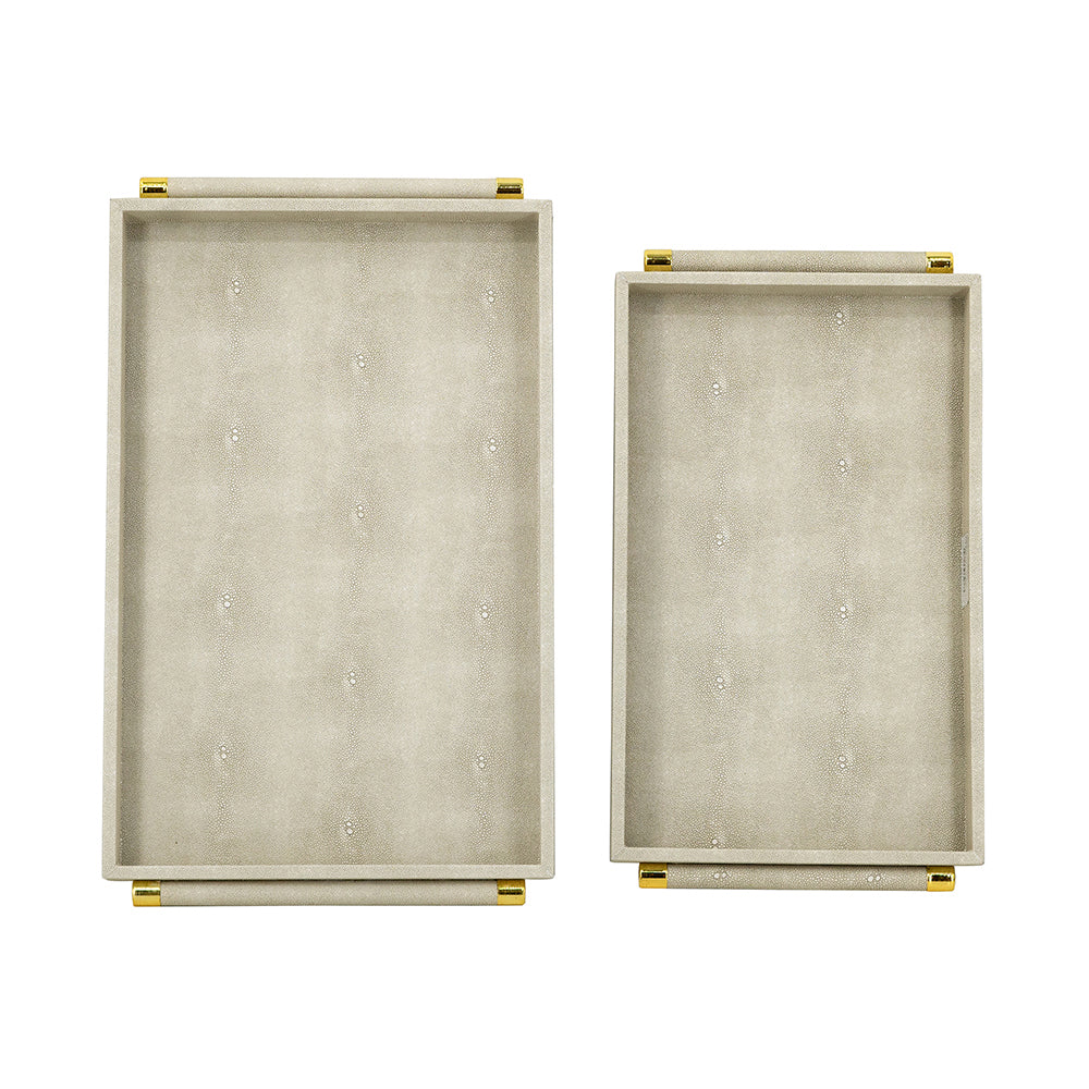 Decorative Gray Faux Leather Trays with Gold Handles