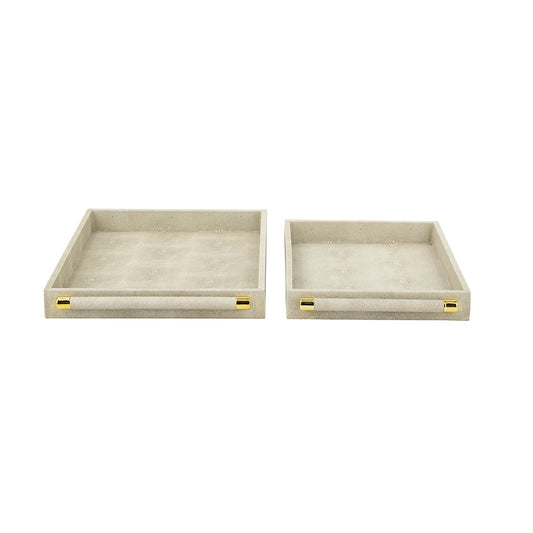 Decorative Gray Faux Leather Trays with Gold Handles