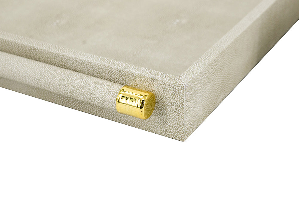 Decorative Gray Faux Leather Trays with Gold Handles