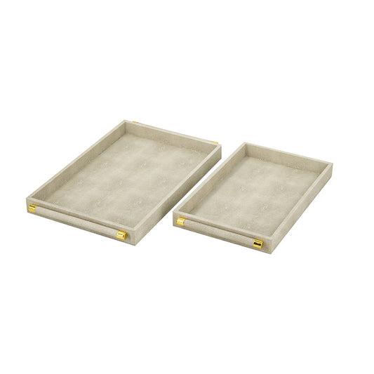 Decorative Gray Faux Leather Trays with Gold Handles