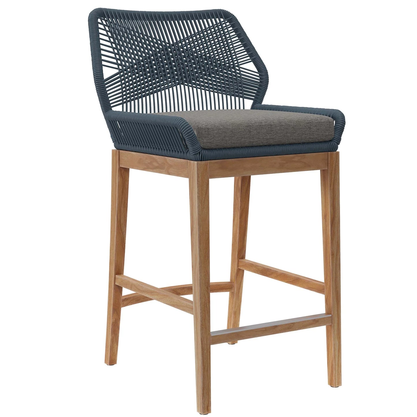 Wellspring Outdoor Patio Teak Wood Bar Stool in Blue Graphite