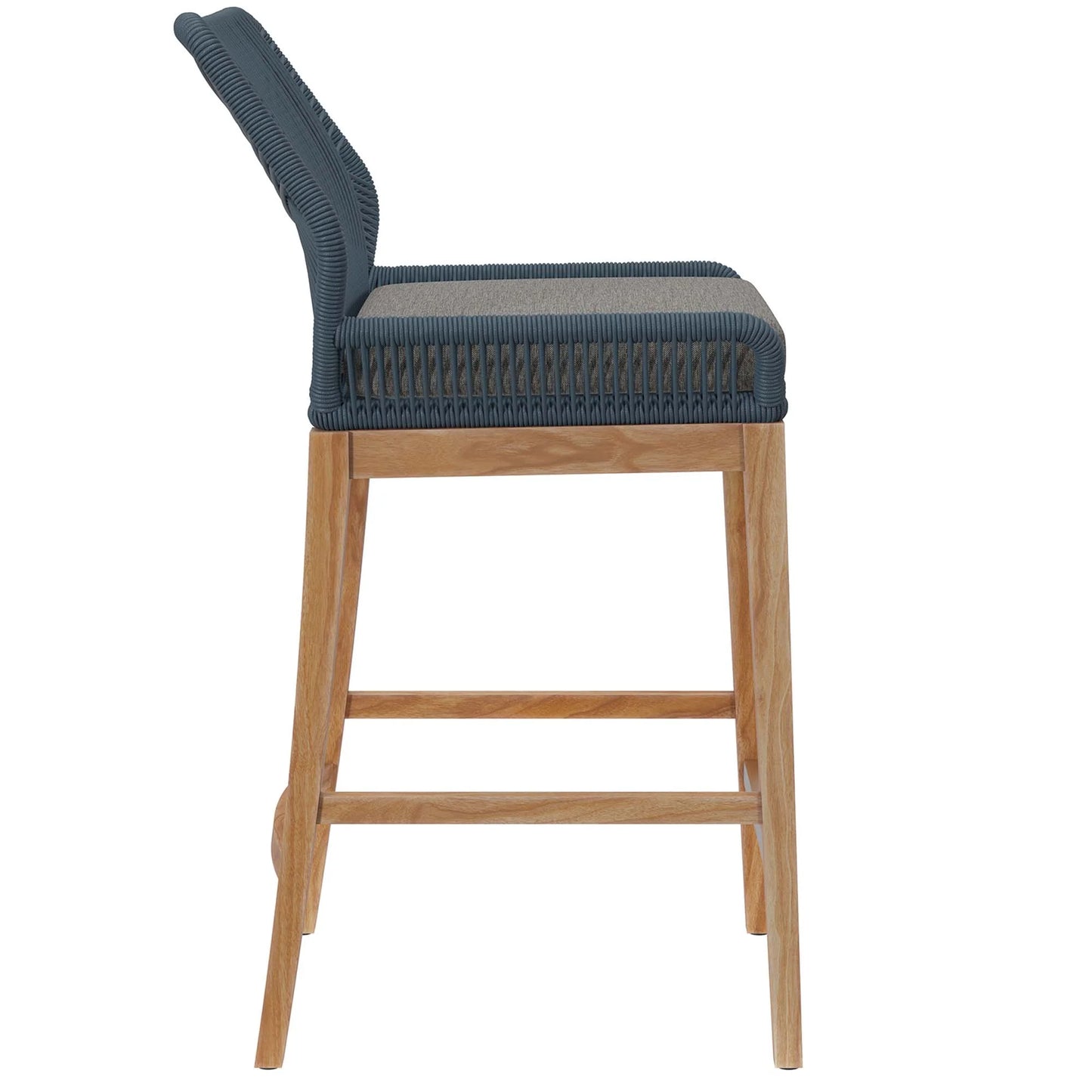 Wellspring Outdoor Patio Teak Wood Bar Stool in Blue Graphite
