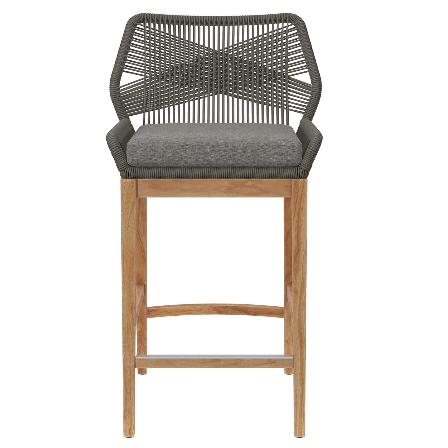 Wellspring Outdoor Patio Teak Wood Bar Stool in Blue Graphite