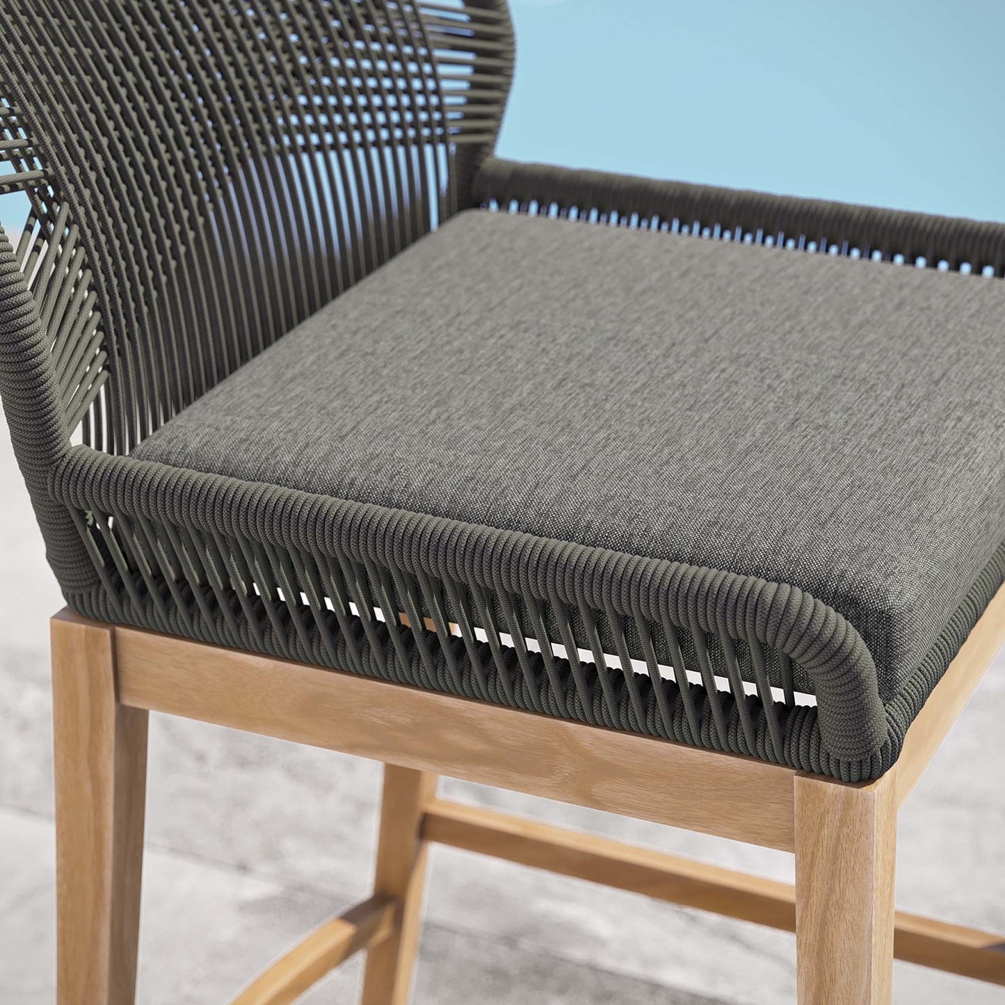 Wellspring Outdoor Patio Teak Wood Bar Stool in Blue Graphite