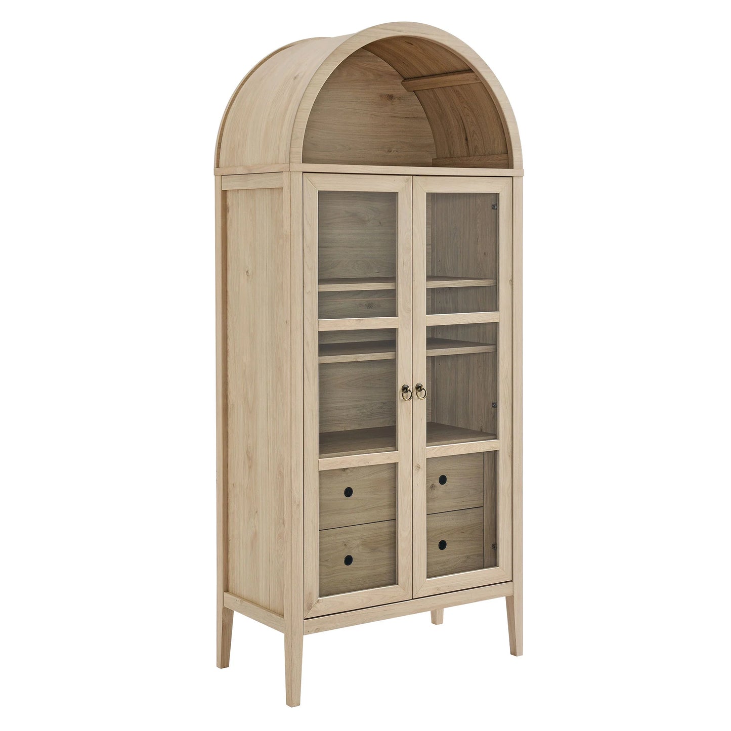 Nolan Tall Arched Storage Display Cabinet in Ivory Oak