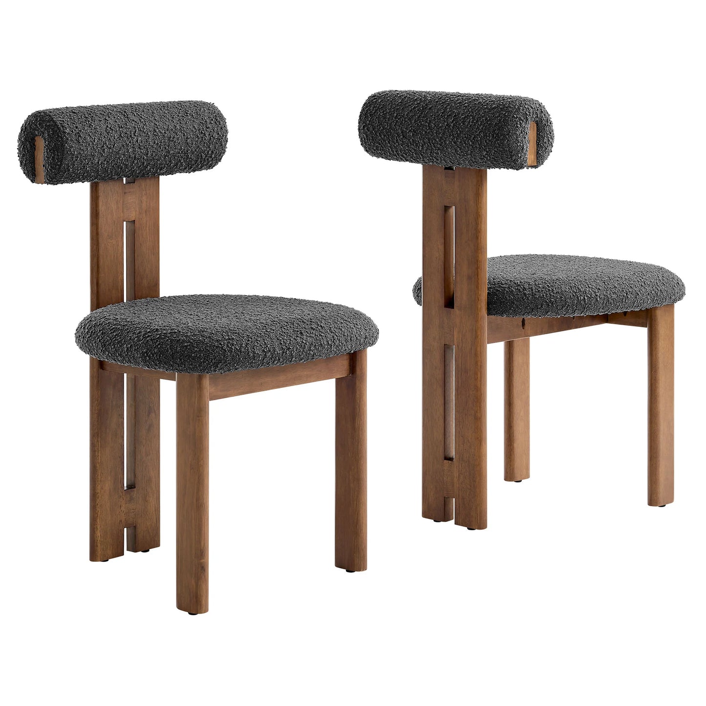 Torian Boucle Fabric Dining Chair Set of 2 in Walnut Charcoal