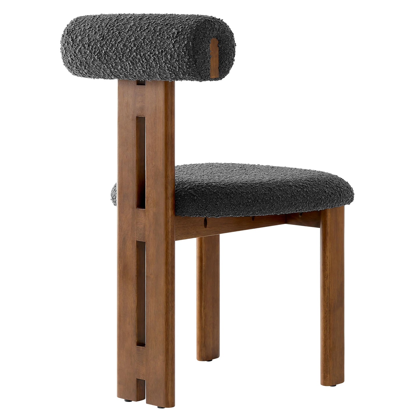 Torian Boucle Fabric Dining Chair Set of 2 in Walnut Charcoal
