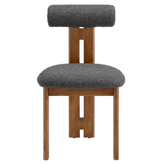 Torian Boucle Fabric Dining Chair Set of 2 in Walnut Charcoal