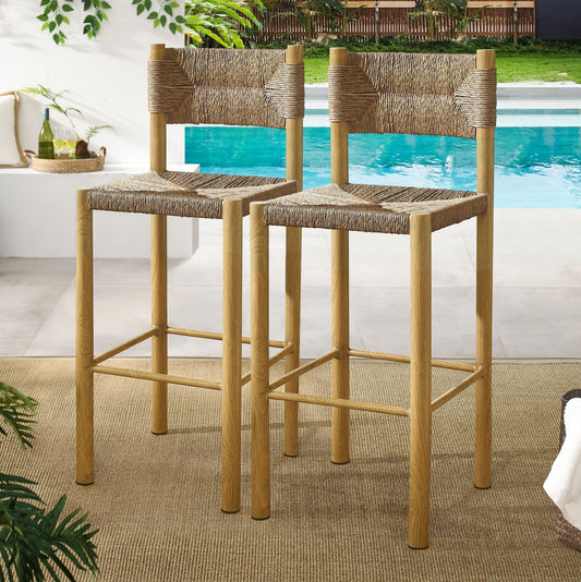 Parkland Outdoor Patio Rattan and Aluminum Bar Stools Set of 2 in Natural