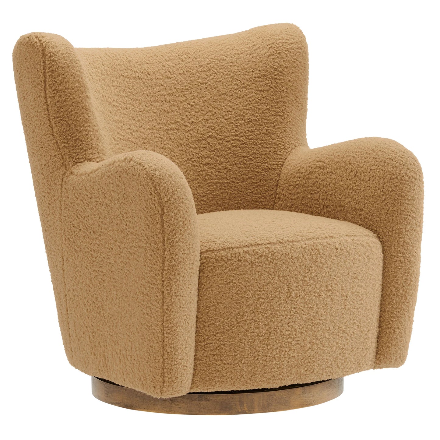 Montrose Wingback Sherpa Swivel Accent Chair in Camel Walnut