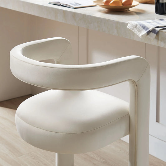Winslow Performance Velvet Bar Stool in Alabaster