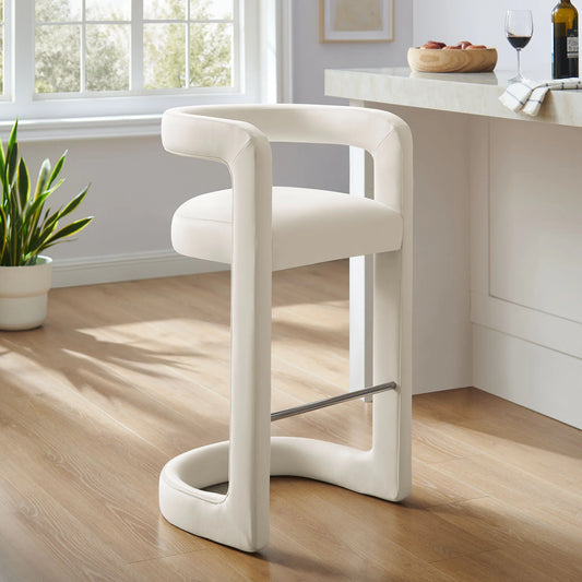 Winslow Performance Velvet Bar Stool in Alabaster