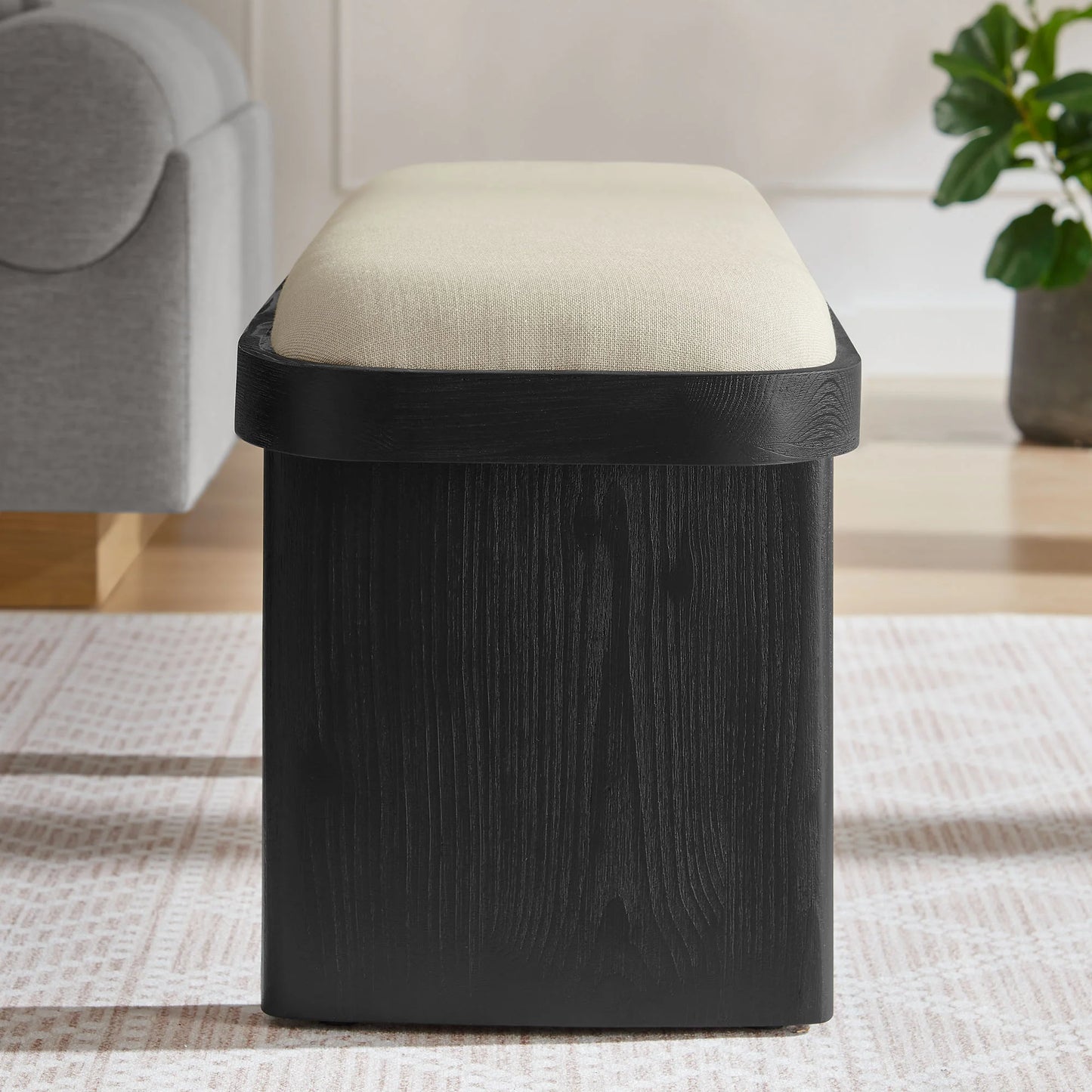 Iver Upholstered Wood Accent Bench in Black Flax