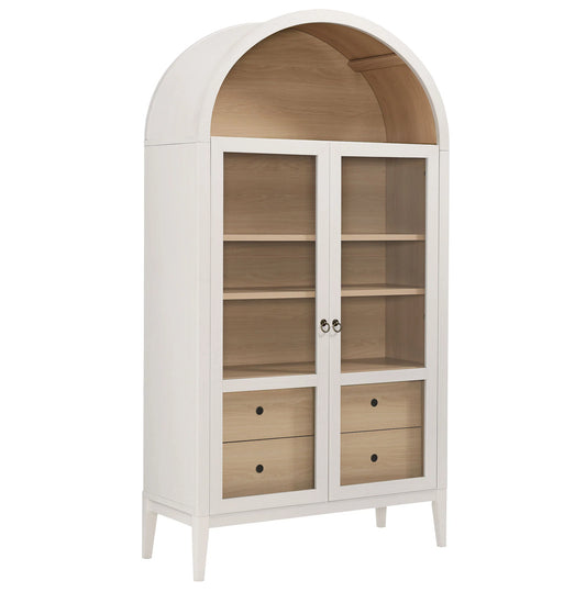 Nolan Tall Arched Storage Display Cabinet in Ivory Oak