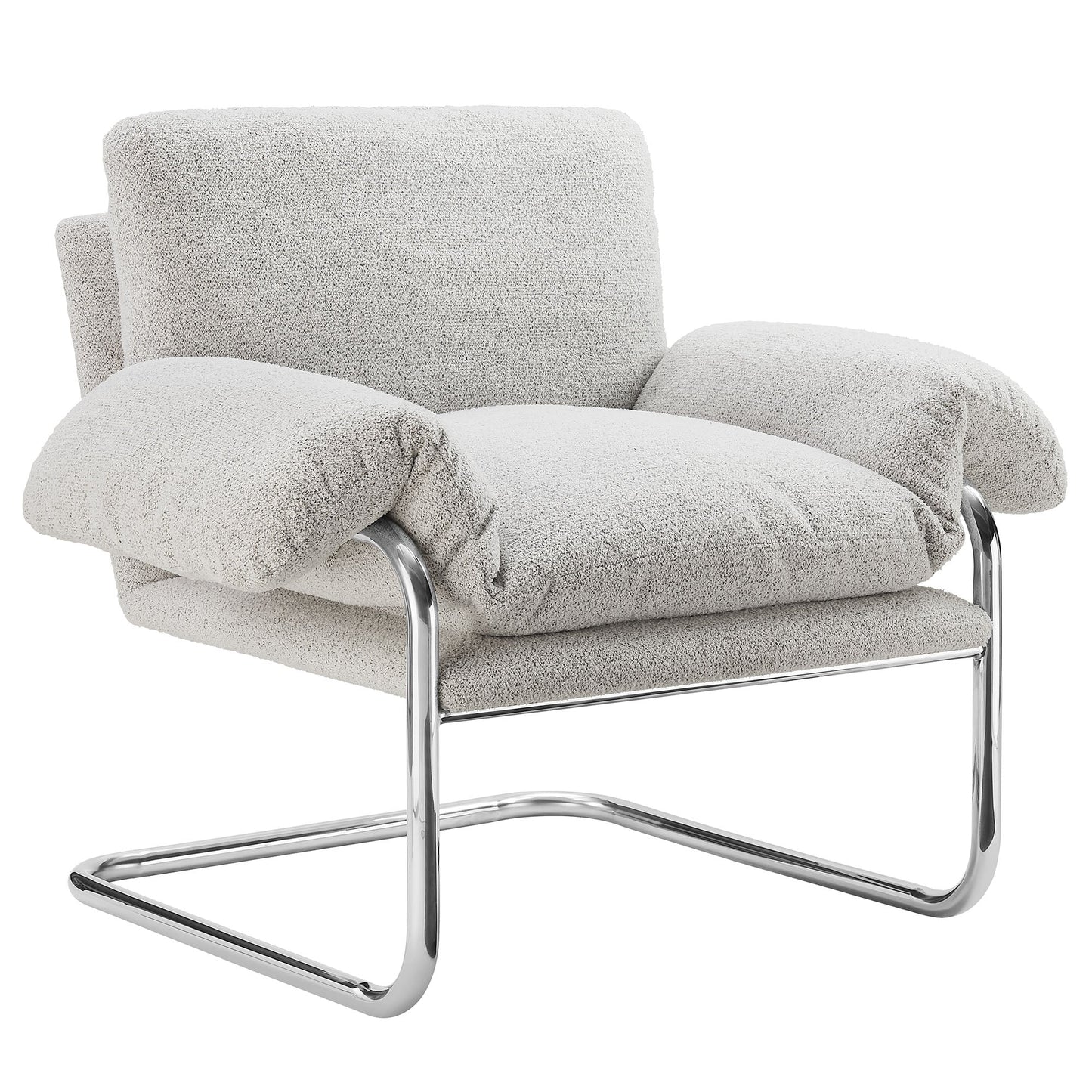 Ansel Boucle Fabric Accent Chair in Newsprint