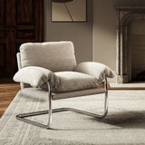 Ansel Boucle Fabric Accent Chair in Newsprint