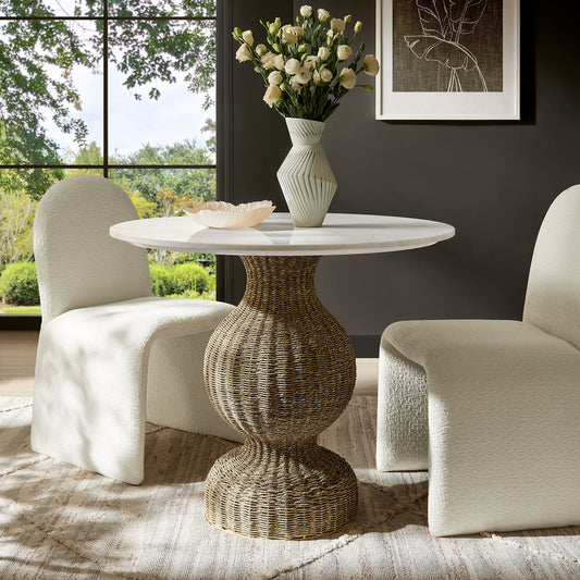 Zale Marble and Seagrass Dining Table in White Natural