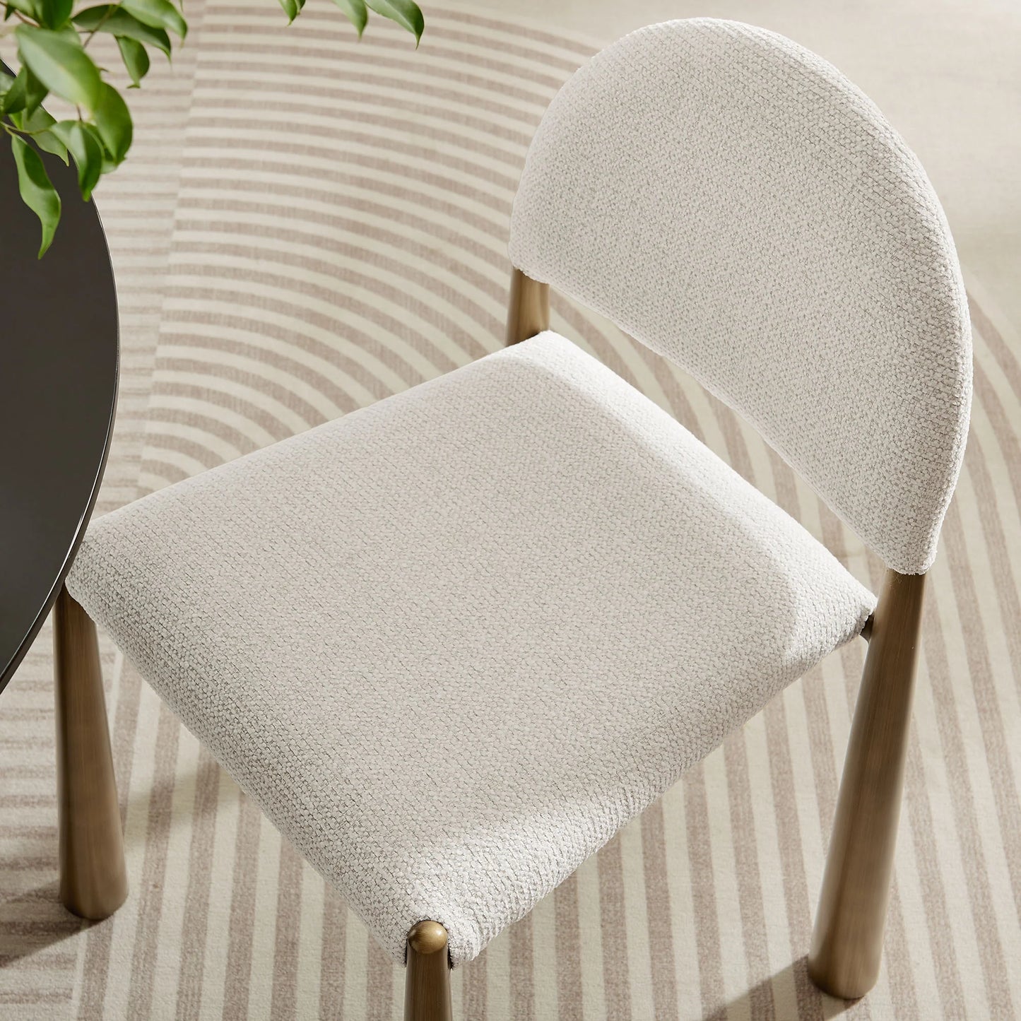 Hayley Upholstered Fabric Dining Side Chair in Brass Cream