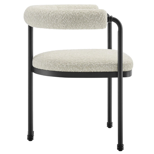 Turin Curved Back Boucle and Metal Dining Accent Chair in Black Pearl