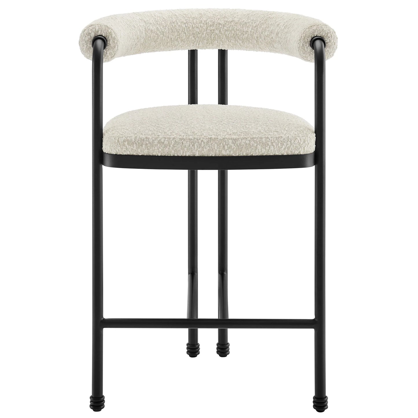Turin Curved Back Boucle and Metal Counter Stool in Black Pearl