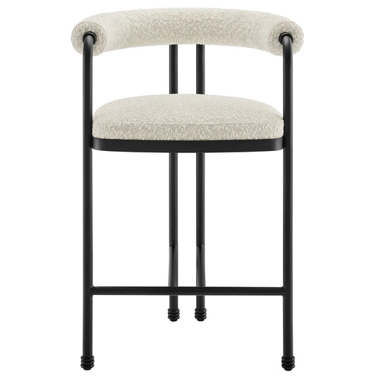 Turin Curved Back Boucle and Metal Counter Stool in Black Pearl