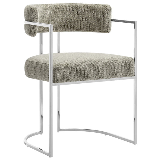 Huron Curved Back Fabric and Metal Dining Accent Chair in Silver Wheat
