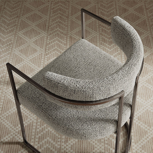 Huron Curved Back Fabric and Metal Dining Accent Chair in Silver Wheat