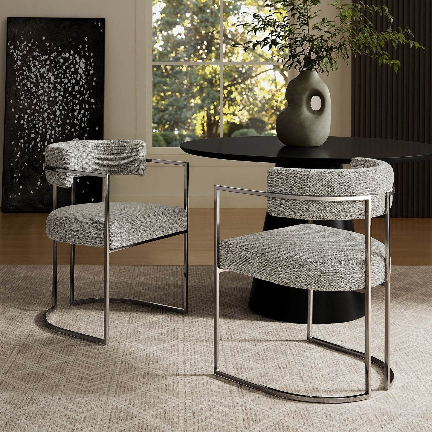 Huron Curved Back Fabric and Metal Dining Accent Chair in Silver Wheat